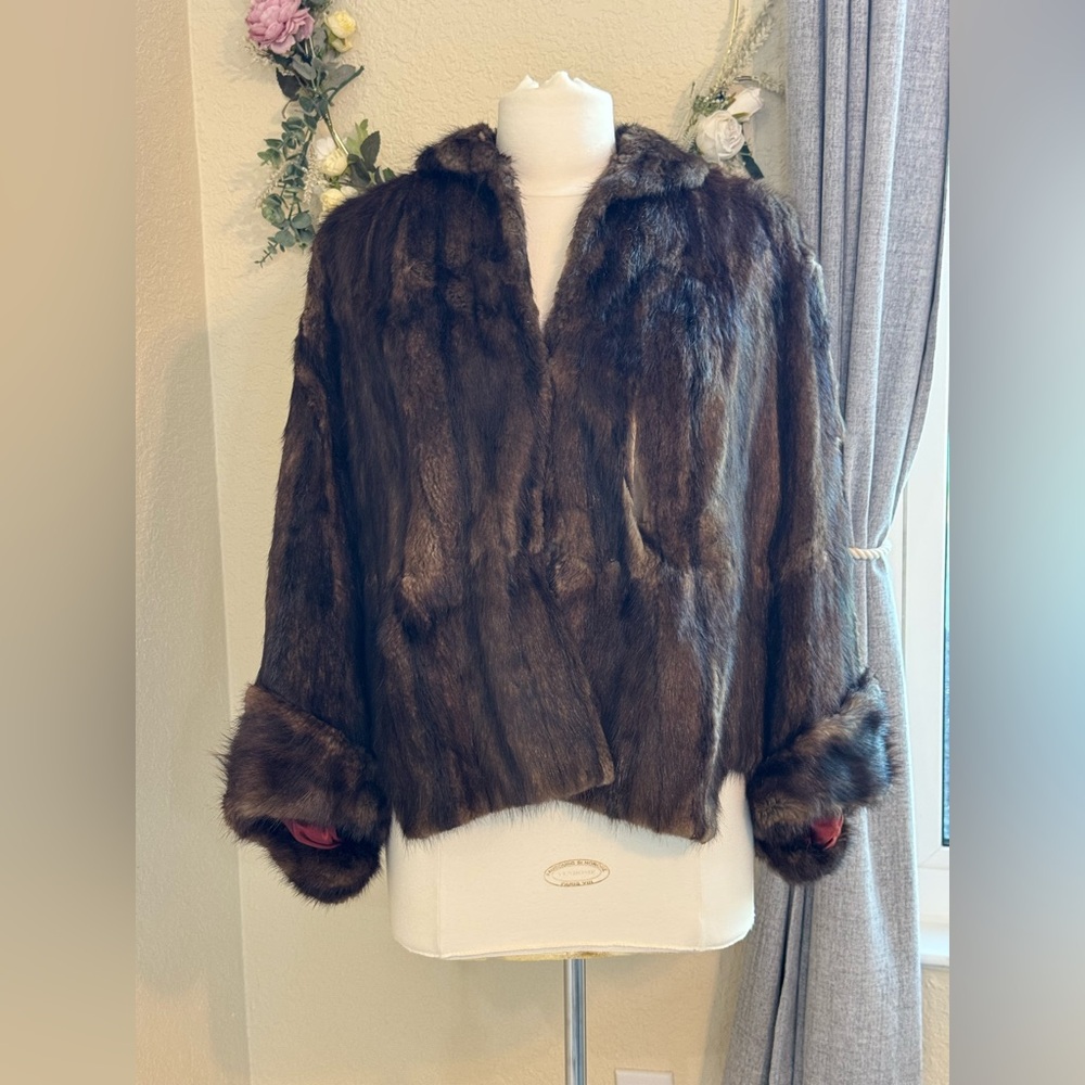 VINTAGE Dark Brown Mink Fur Coat FROM The 1950's - DAMAGED For Repurpose/Repair - Picture 3 of 15